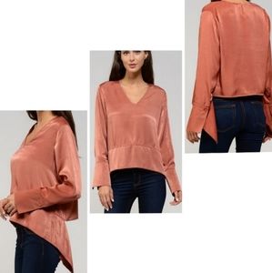 Strut & Bolt Asymmetrical High Low Blouse Top w Oversized Cuffs